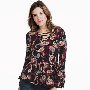 WHBM Long Sleeve Paisley Printed Blouse